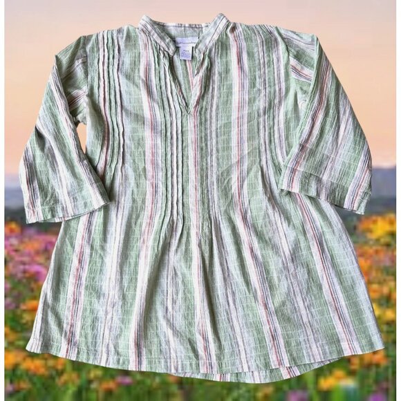 Soft Surroundings Tunic Top XS Extra Small Striped V Neck Roll Tab Sleeves Boho - Picture 8 of 12